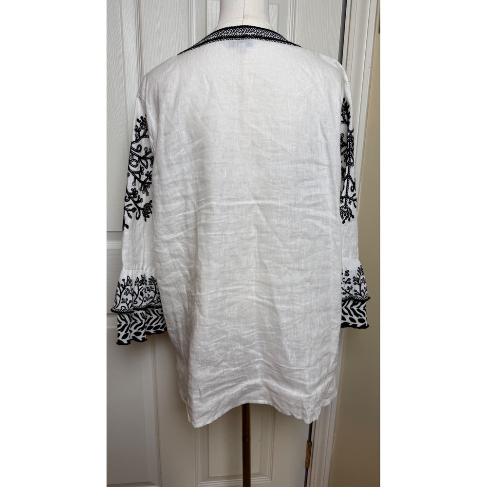 John Mark White Linen Embroidered Tunic Top Bell Sleeve Womens Large 100% Linen - Picture 2 of 7